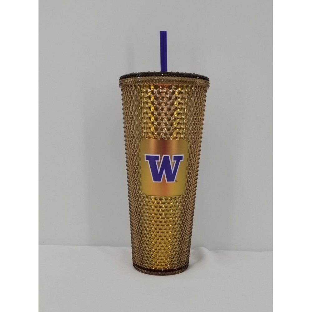 Starbucks Washington Huskies UW Amber Gold Textured Glass Tumbler